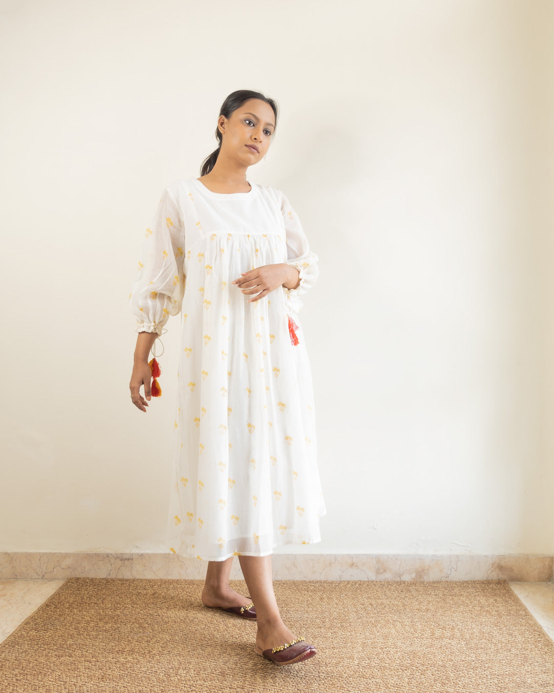 Juanita- Ivory Candid Flower Gather Dress