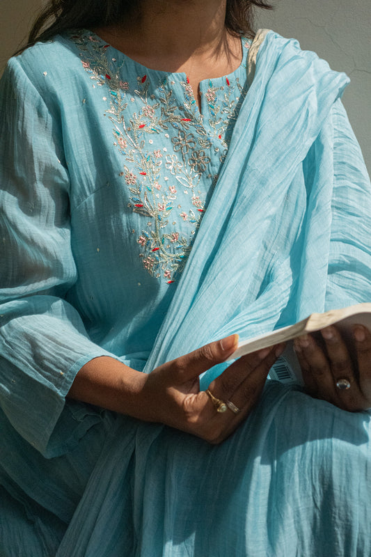 Juanita- Handwoven chanderi sea blue kurta