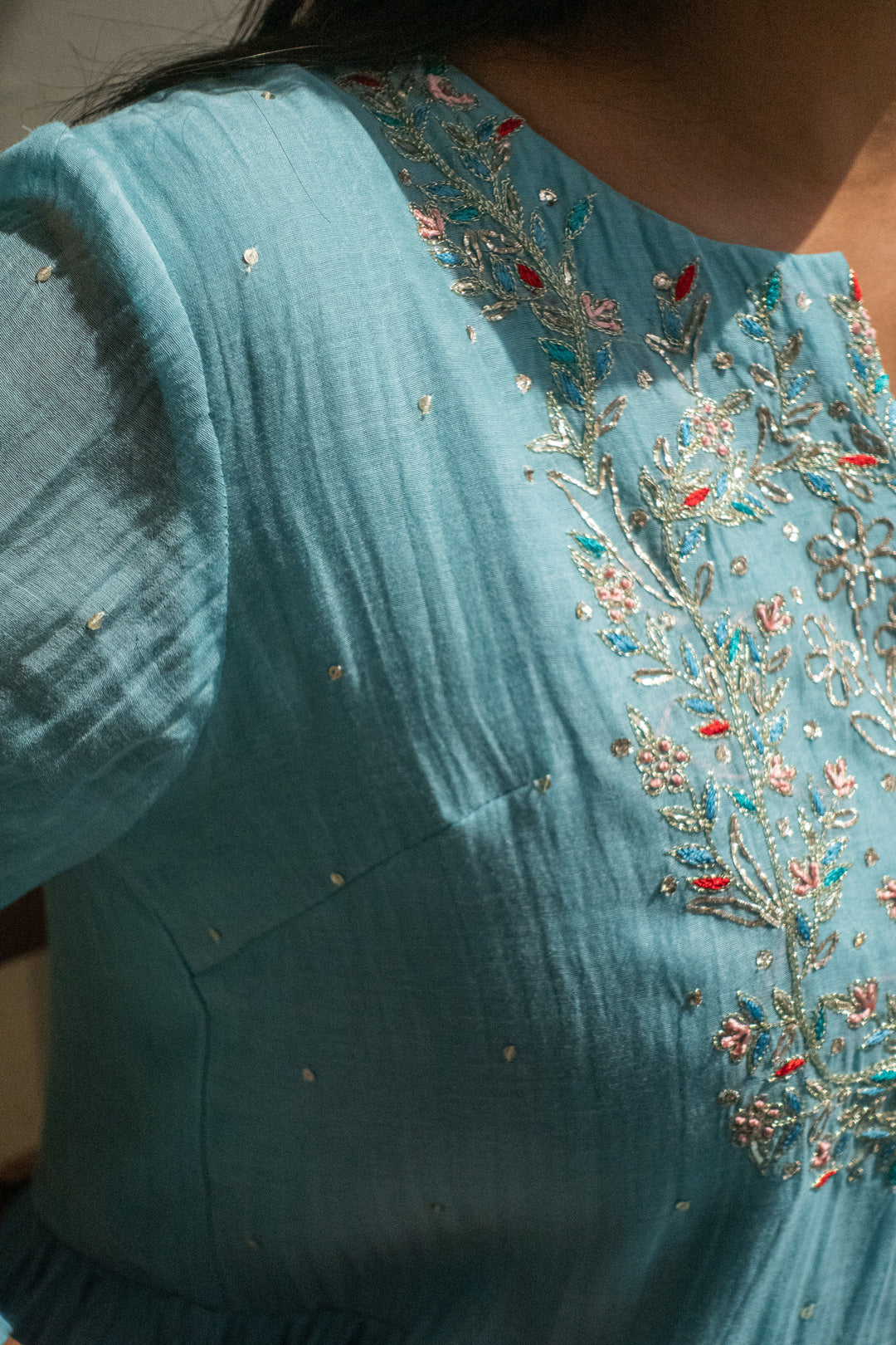 Juanita- Handwoven chanderi sea blue kurta