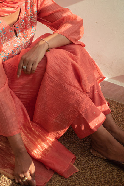 Juanita- Handwoven chanderi saffrob kurta