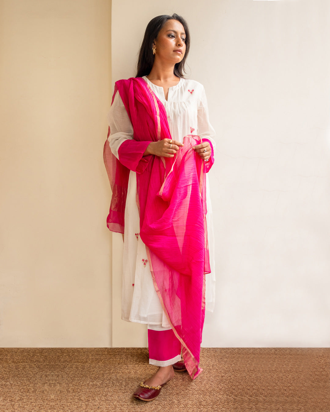 Juanita- Classic ivory handwoven chanderi