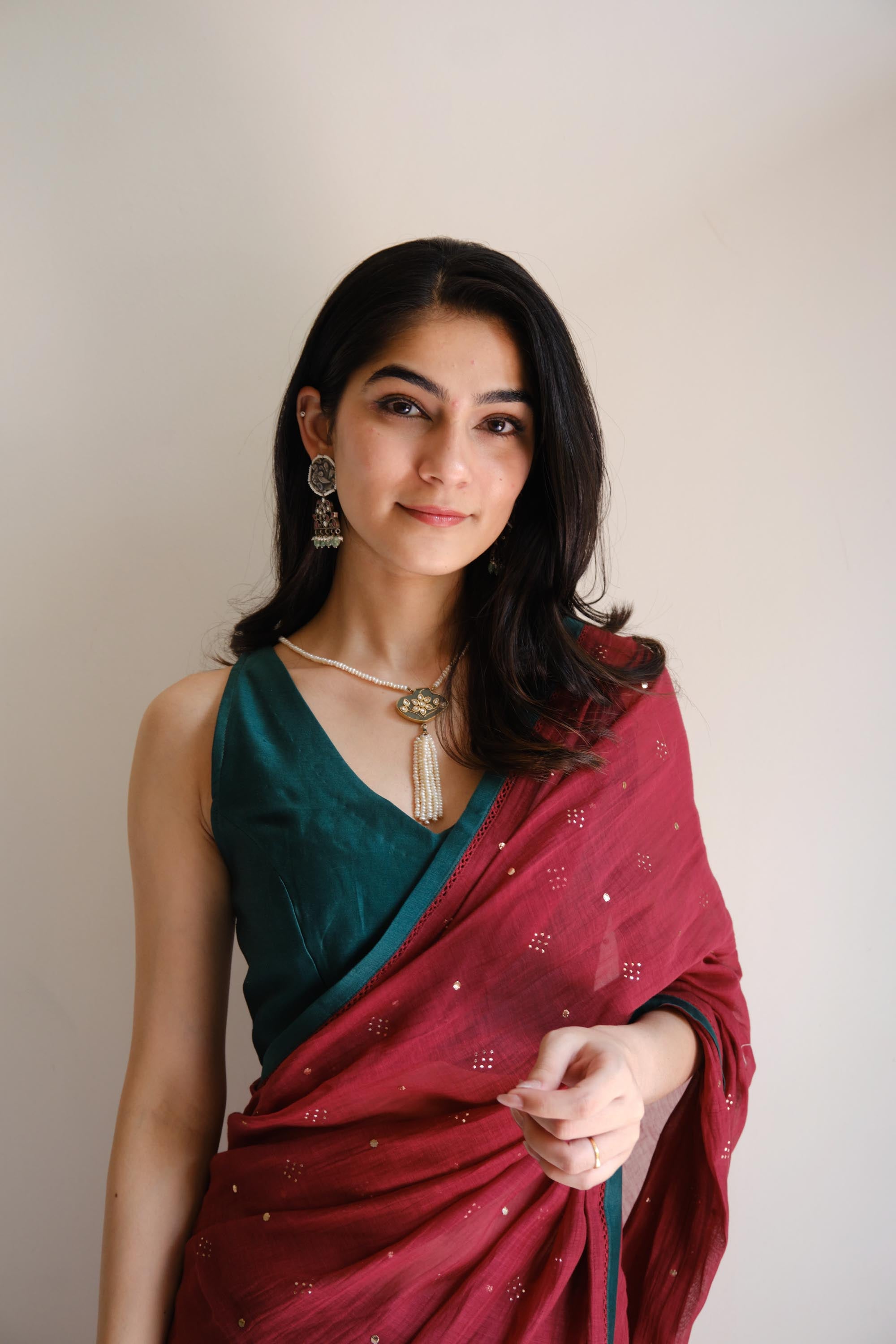 Juanita- MAROON MUKAISH SAREE