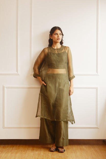 Juanita- Handwoven Orgnaza Silk Tunic with Emellishment of Tonal Dori Embroidery