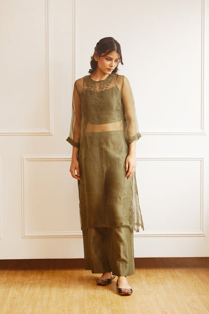 Juanita- Handwoven Orgnaza Silk Tunic with Emellishment of Tonal Dori Embroidery