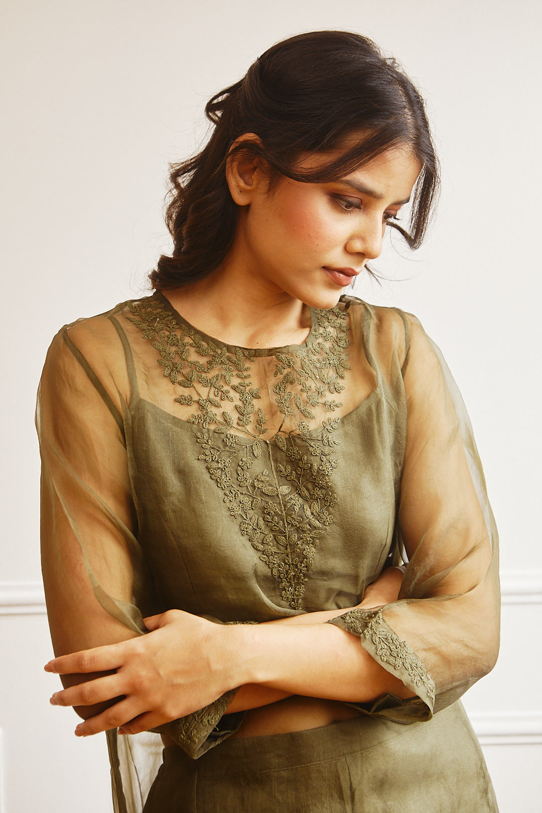 Juanita- Handwoven Orgnaza Silk Tunic with Emellishment of Tonal Dori Embroidery