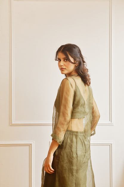 Juanita- Handwoven Orgnaza Silk Tunic with Emellishment of Tonal Dori Embroidery