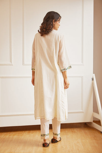 Juanita- Handwoven chanderi ivory a line kurta set