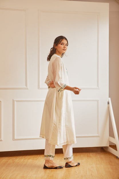 Juanita- Handwoven chanderi ivory a line kurta set