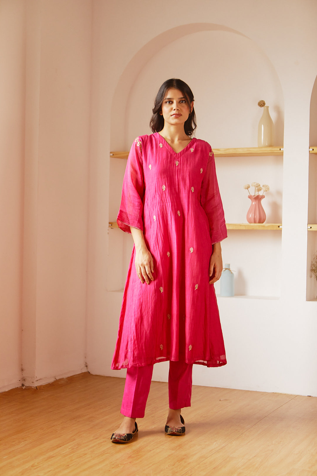 Juanita- Fuchsia color handwoven chanderi