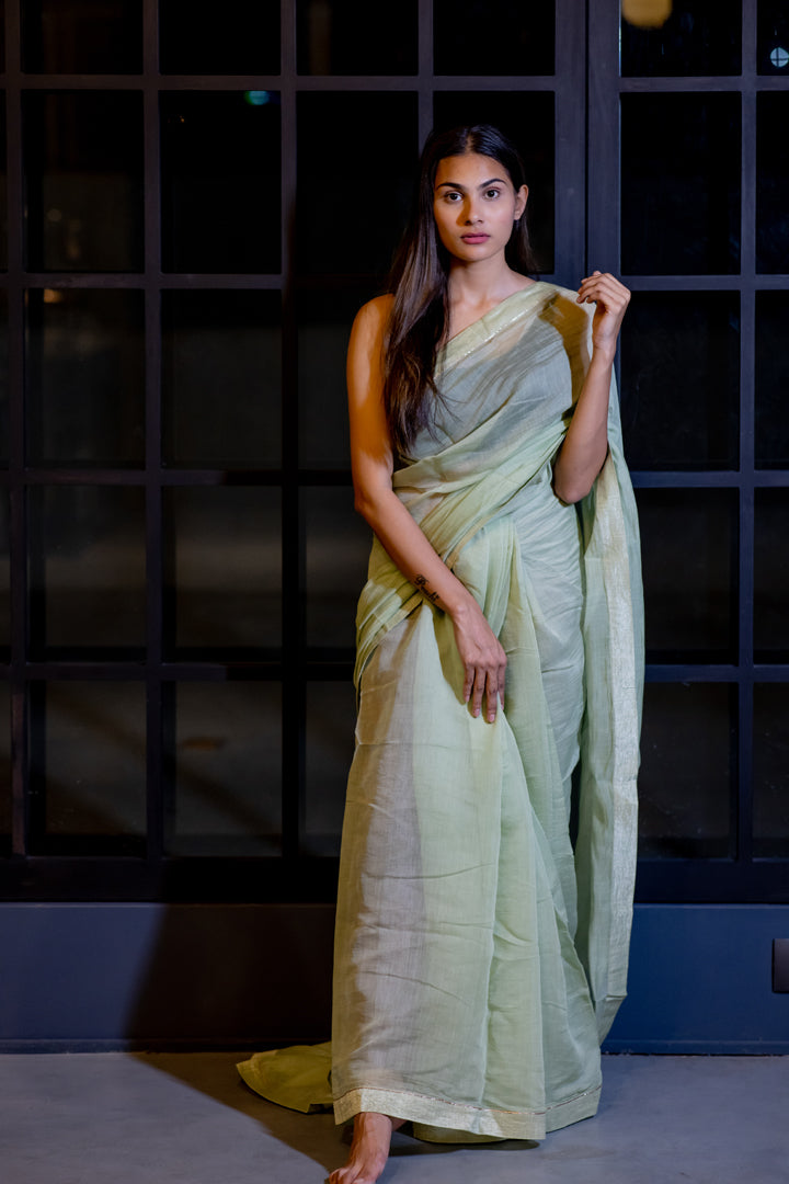 Juanita- Handwoven Sea Green Saree