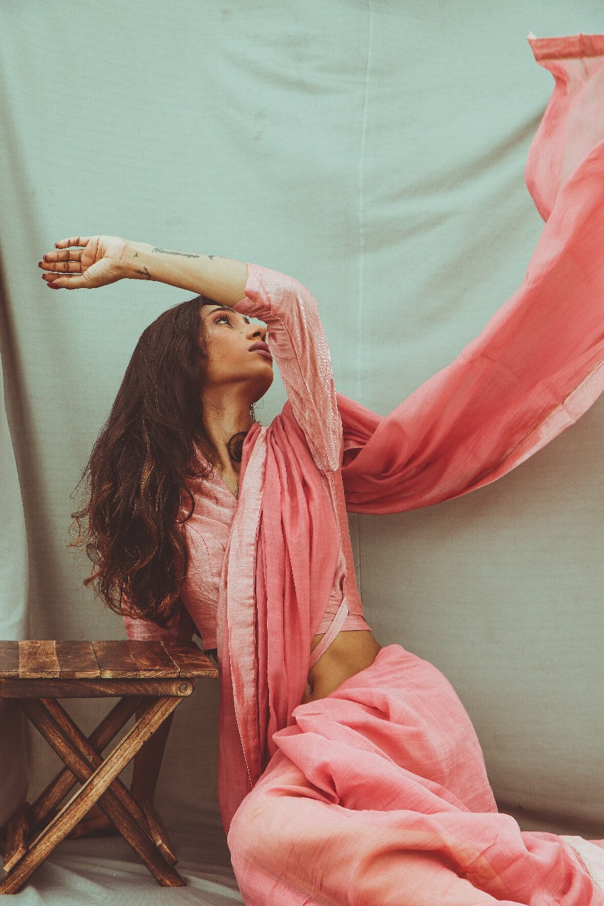 Juanita- Handwoven Rose Saree