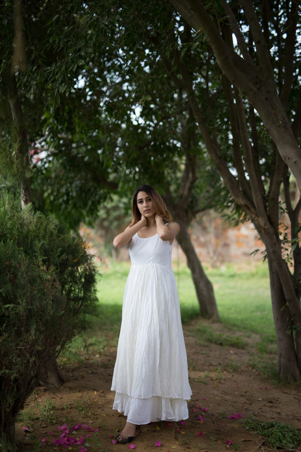 Juanita- Princess white Sleeveless Cotton Crinkled Dress