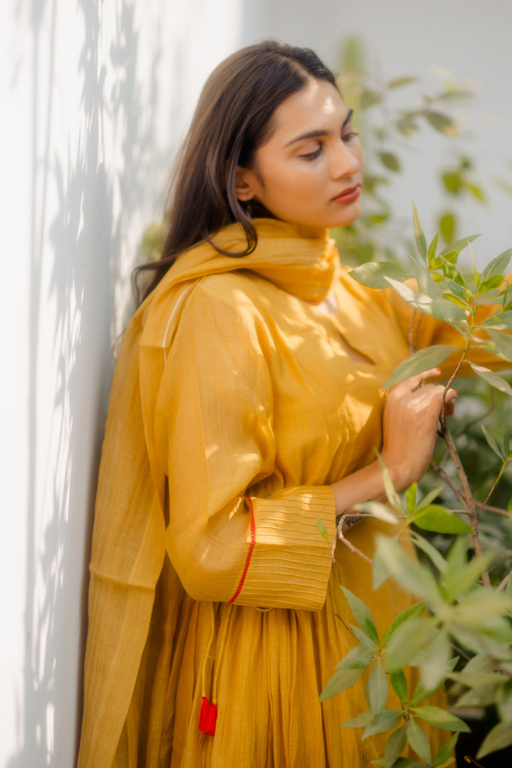 Juanita- Handwoven Chanderi Side Gather Tie-up Set