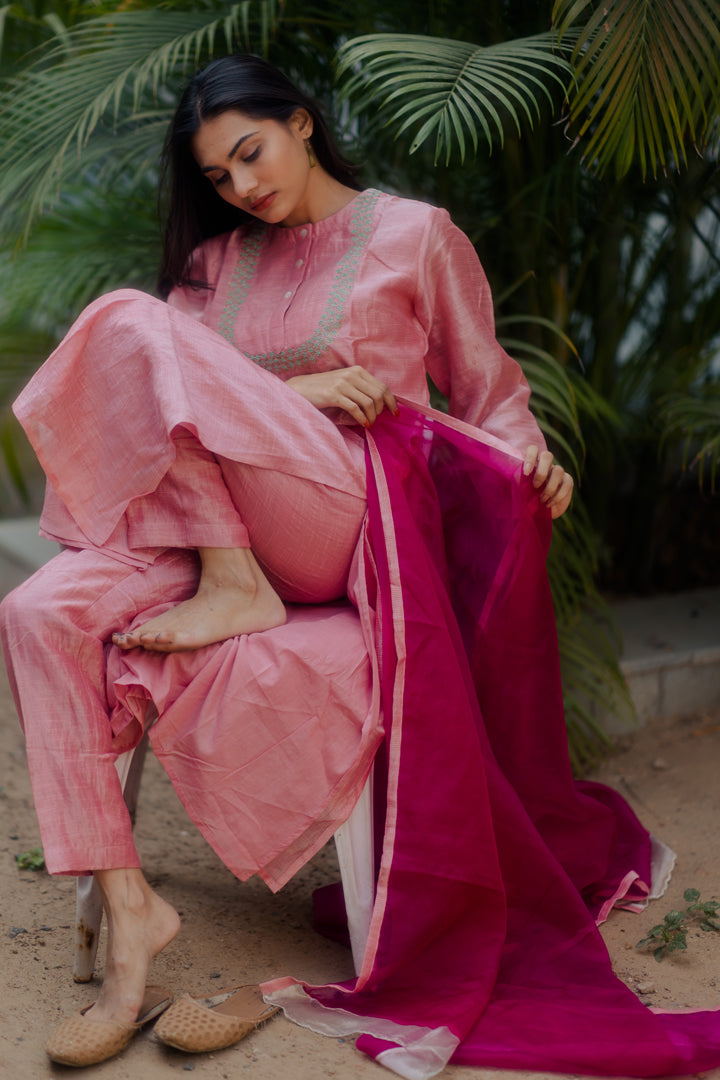 Juanita- Handwoven Light Rose Comfort Fit Kurta