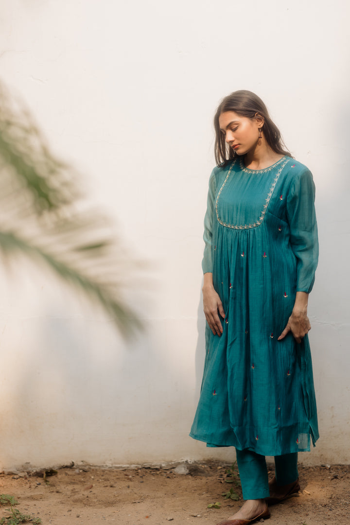 Juanita- Handwoven Chanderi Persian Green Comfort Fit Kurta