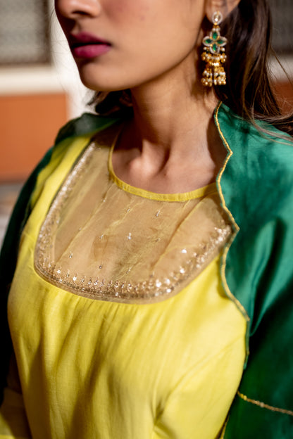 Juanita- Handwoven Chanderi Lime Colored Kurta