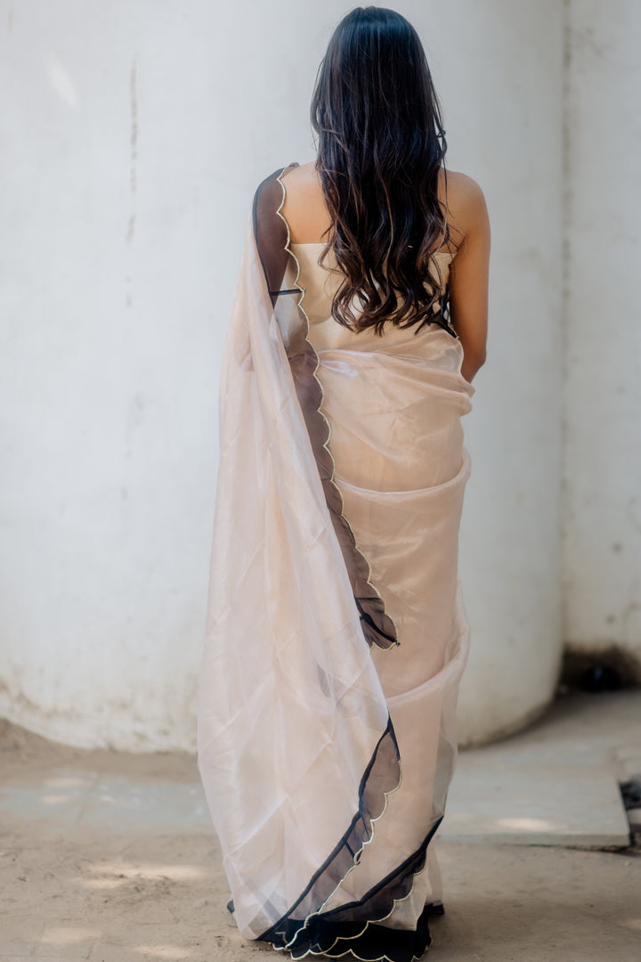 Juanita- Handwoven Tissue Silk Saree in Champange Color with border color