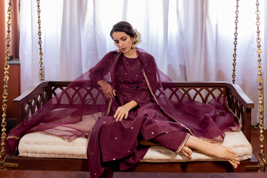Juanita- Anarkali Handwoven Cotton Silk Gathered Sleeve