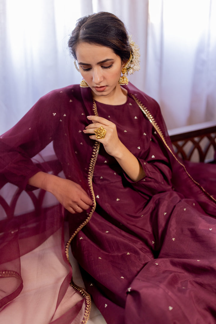 Juanita- Anarkali Handwoven Cotton Silk Gathered Sleeve