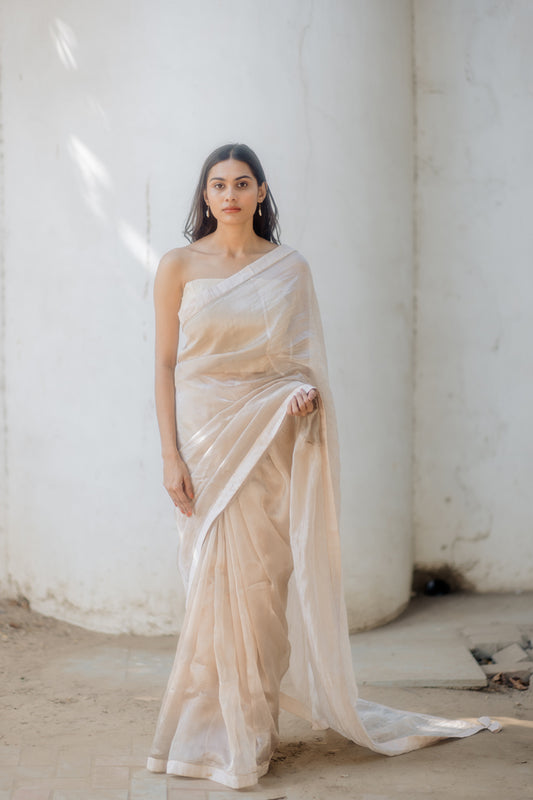 Juanita- Handwoven Tissue Silk Saree in Champange Color