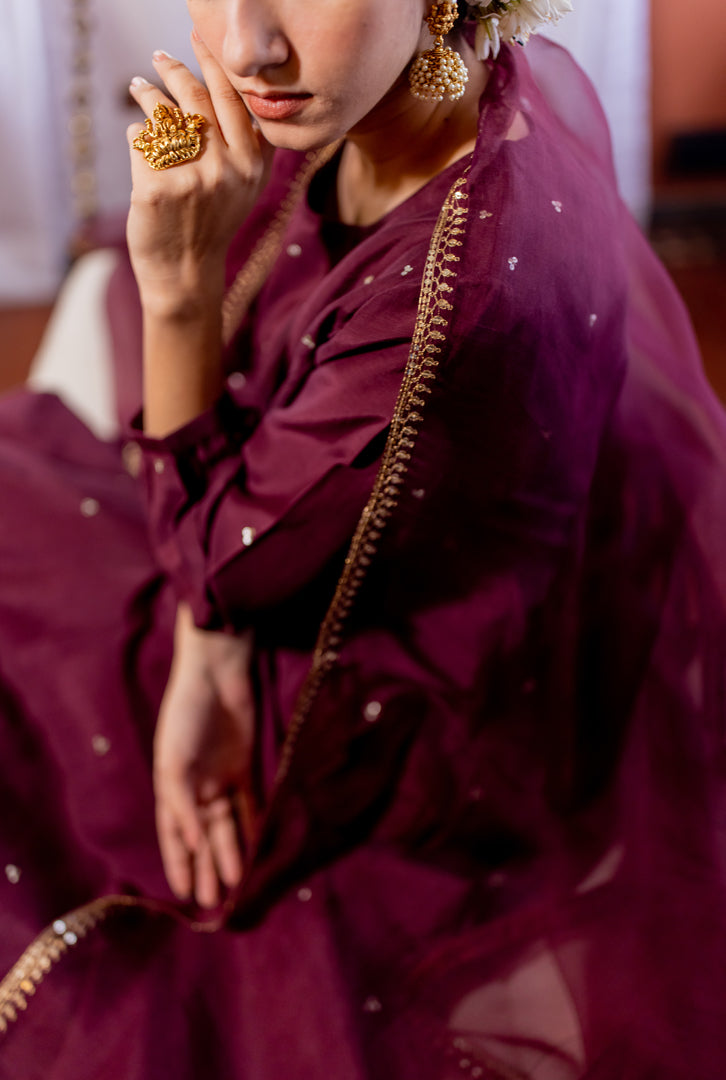 Juanita- Anarkali Handwoven Cotton Silk Gathered Sleeve