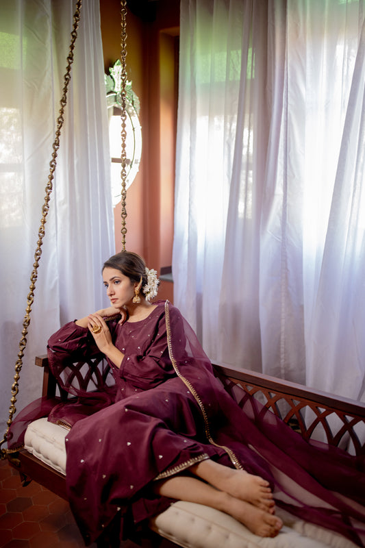 Juanita- Anarkali Handwoven Cotton Silk Gathered Sleeve
