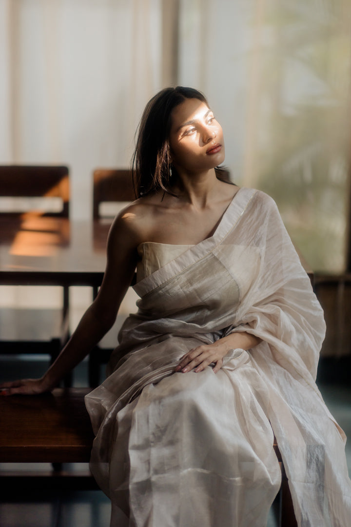 Juanita- Handwoven Tissue Silk Saree in Champange Color