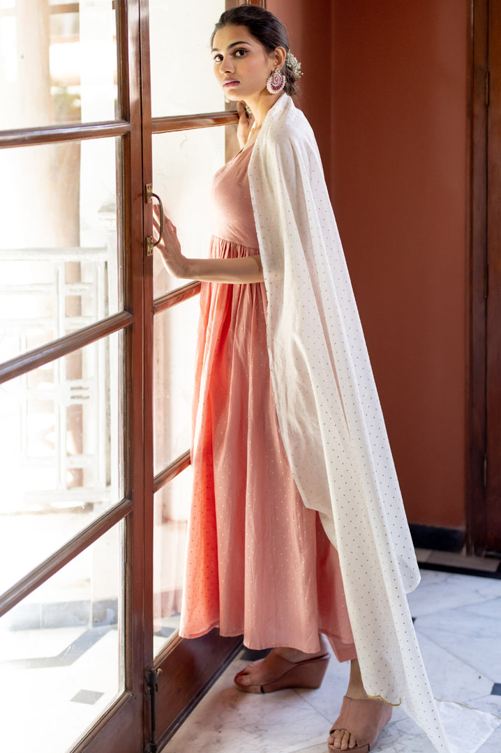 Juanita- Sleeveless Anarkali Pure Handloom Cotton