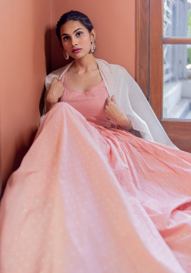 Juanita- Sleeveless Anarkali Pure Handloom Cotton
