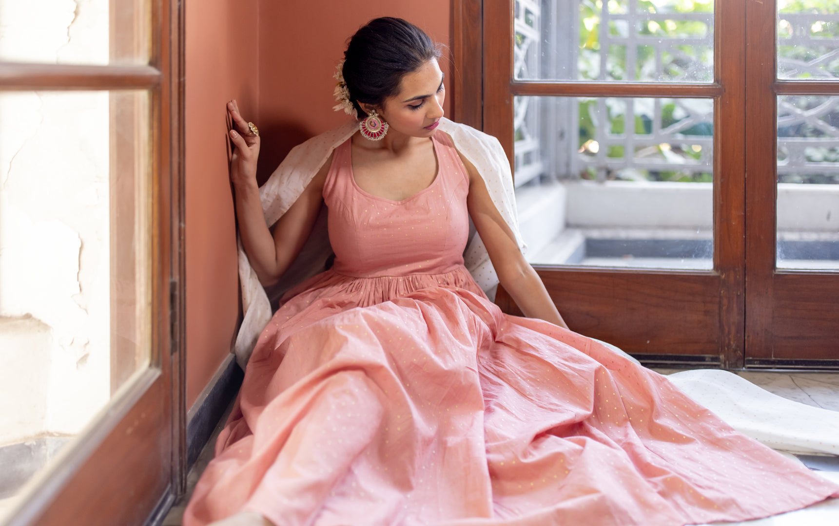 Juanita- Sleeveless Anarkali Pure Handloom Cotton