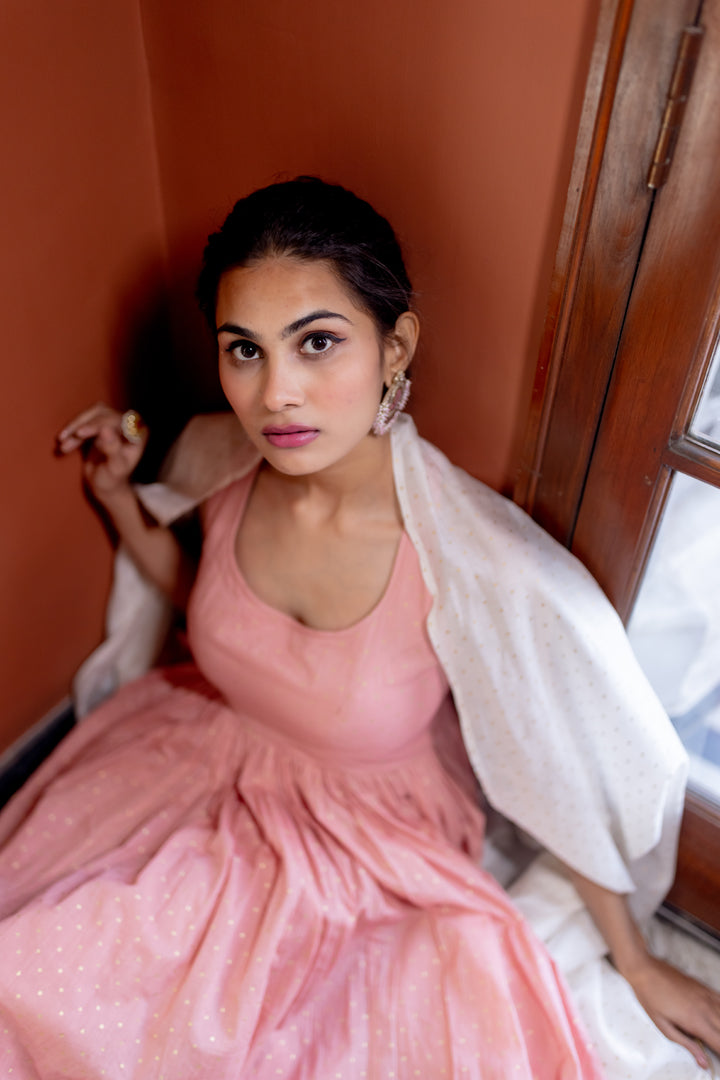 Juanita- Sleeveless Anarkali Pure Handloom Cotton