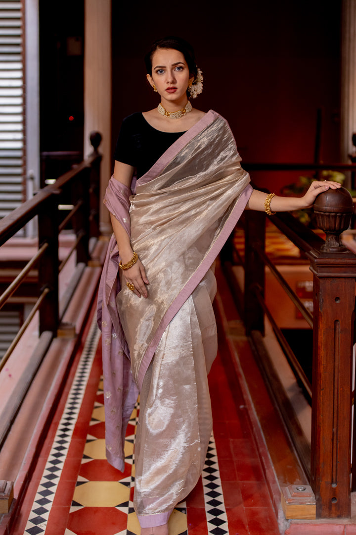 Juanita-Pure Handwoven Saree Silver Tissue