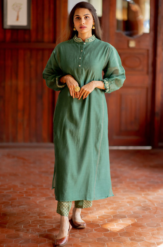 Juanita- Bottle Green Chandri Kurta