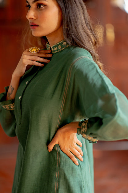 Juanita- Bottle Green Chandri Kurta