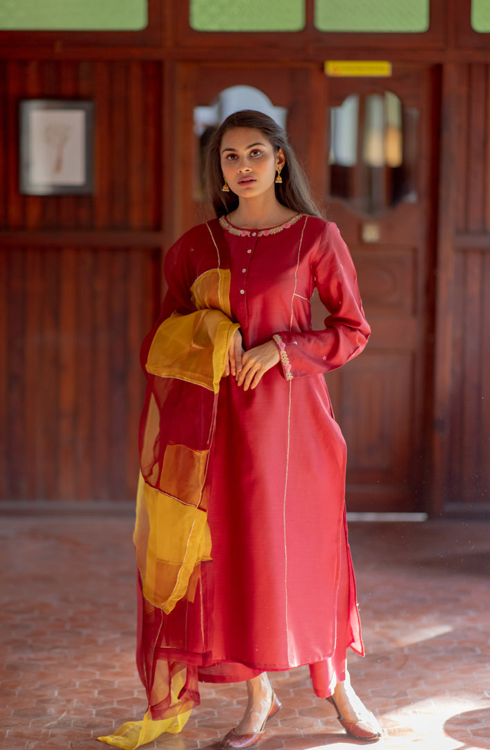 Juanita- Pure Handwoven Chanderi Silk Kurta Dabka Resham