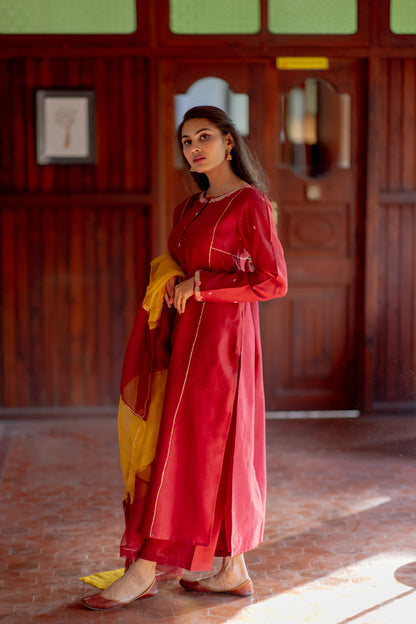 Juanita- Pure Handwoven Chanderi Silk Kurta Dabka Resham