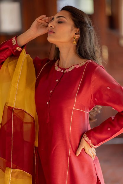 Juanita- Pure Handwoven Chanderi Silk Kurta Dabka Resham