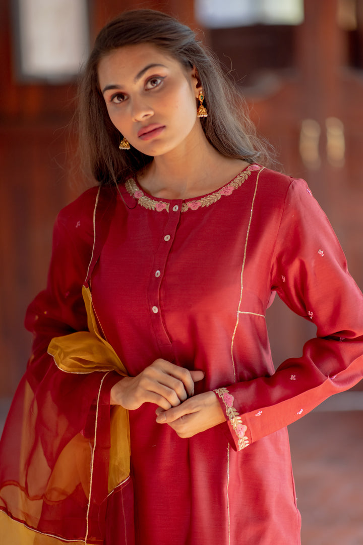 Juanita- Pure Handwoven Chanderi Silk Kurta Dabka Resham