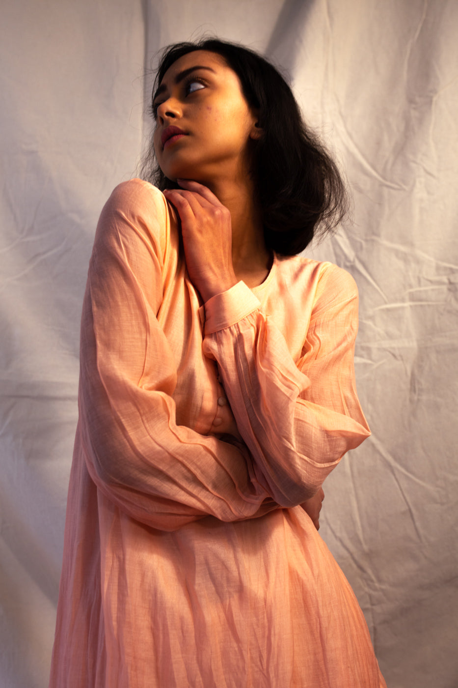 Juanita- Classic Kurta Handwoven Chanderi Fabric (Peach Color)
