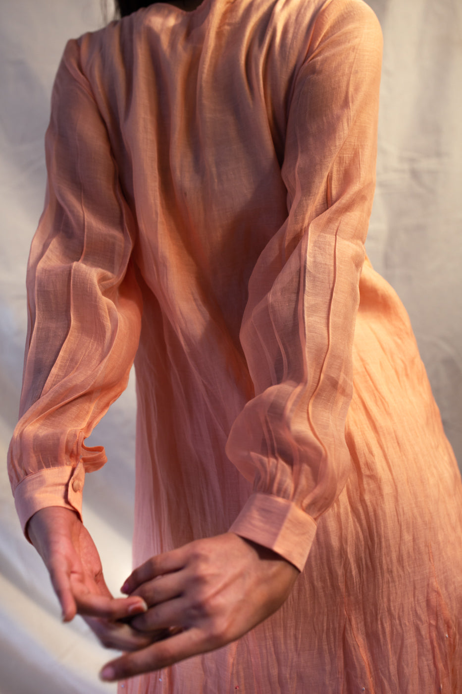 Juanita- Classic Kurta Handwoven Chanderi Fabric (Peach Color)
