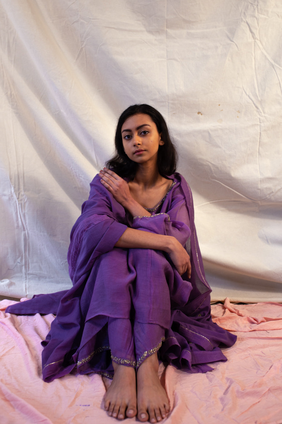 Juanita- Handwoven Chanderi Kurta (Purple Color)