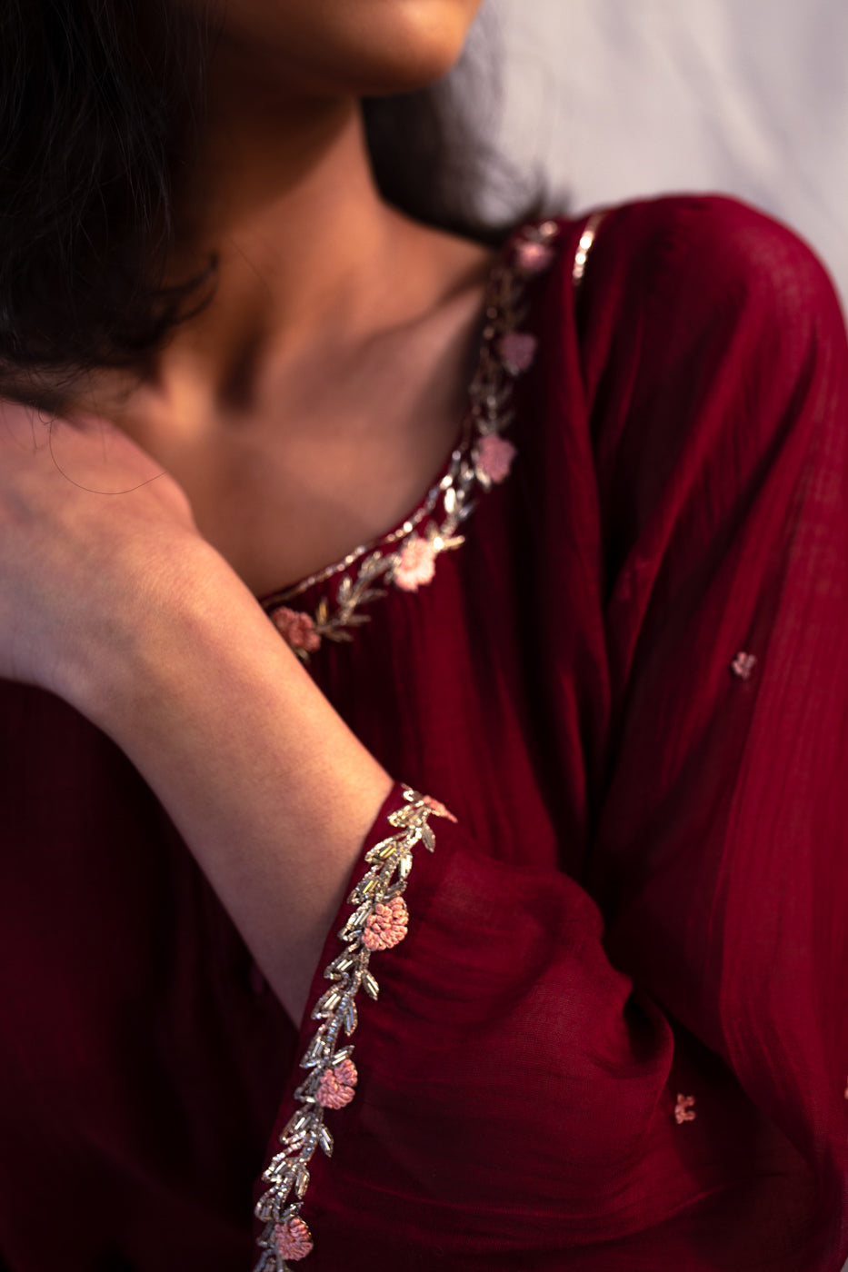 Juanita- Comfortably Fitting Handwoven Chanderi Kurta ( Maroon Color)