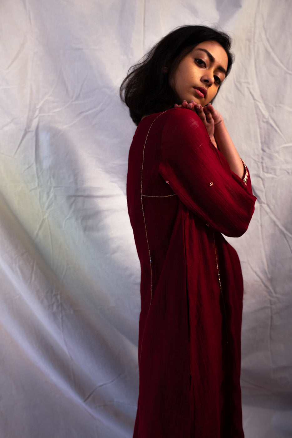 Juanita- Comfortably Fitting Handwoven Chanderi Kurta ( Maroon Color)