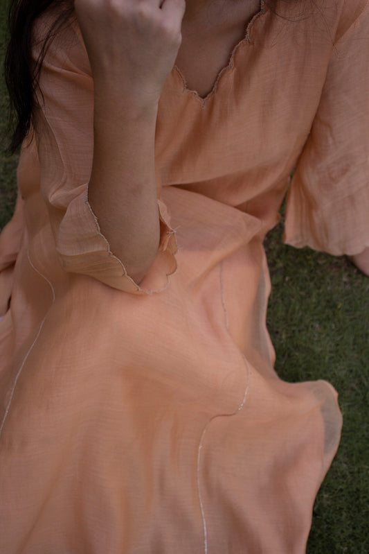 Juanita- Fabric ~Handwoven chanderi and handloom cotton- peach and invory