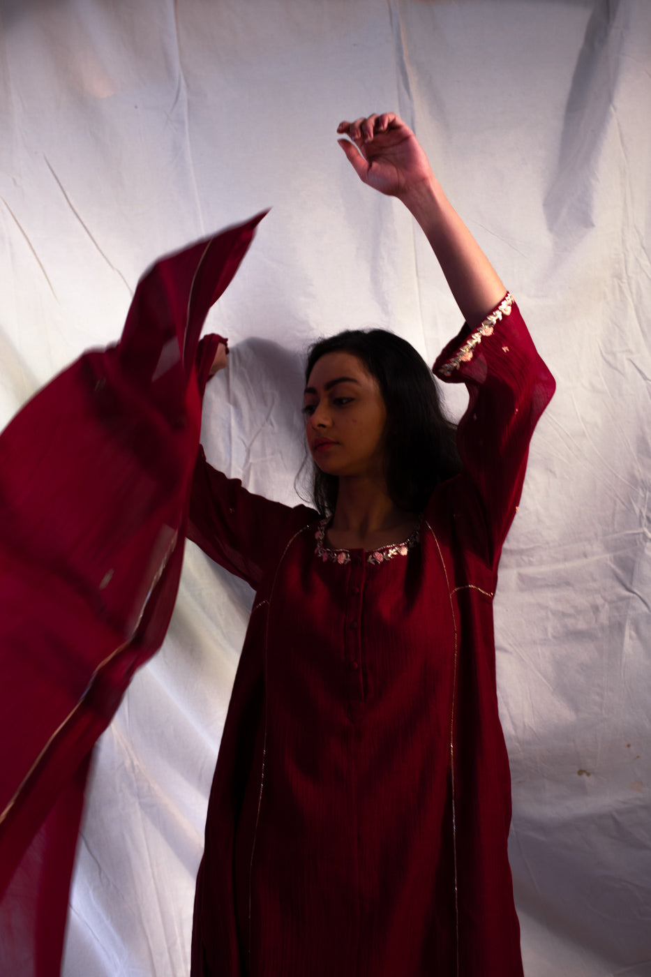 Juanita- Comfortably Fitting Handwoven Chanderi Kurta ( Maroon Color)