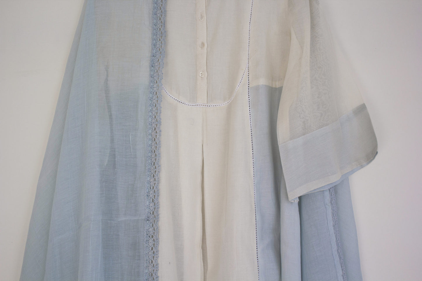 Juanita- Fabric ~Handwoven chanderi and handloom cotton- Ivory and powder blue