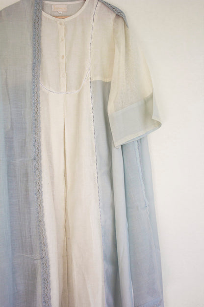 Juanita- Fabric ~Handwoven chanderi and handloom cotton- Ivory and powder blue