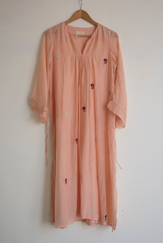 Juanita- Fabric ~Handwoven chanderi and handloom cotton- light peach