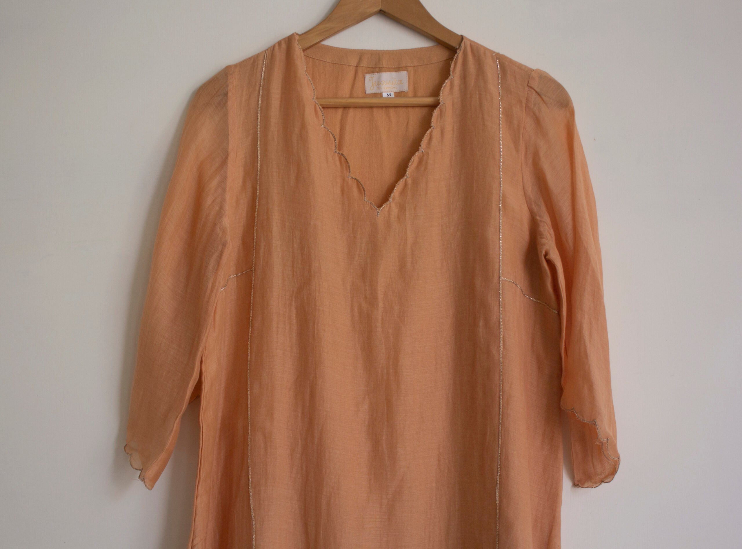 Juanita- Fabric ~Handwoven chanderi and handloom cotton- peach and invory