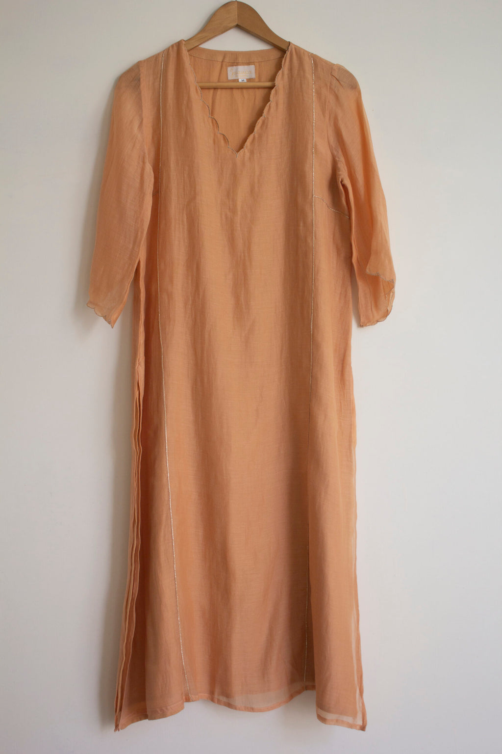 Juanita- Fabric ~Handwoven chanderi and handloom cotton- peach and invory